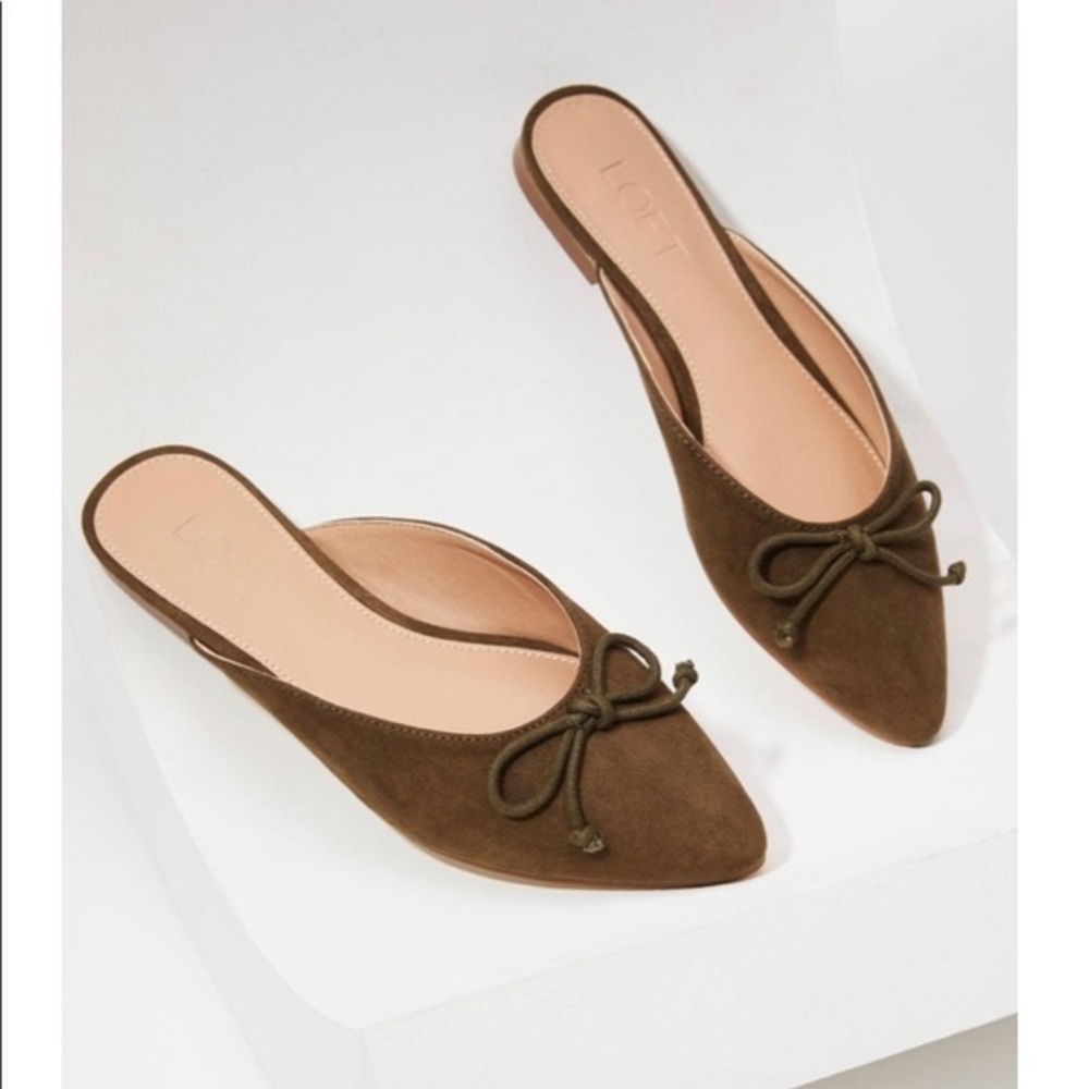 LOFT Brown Suede Pointed Toe Bow Mules